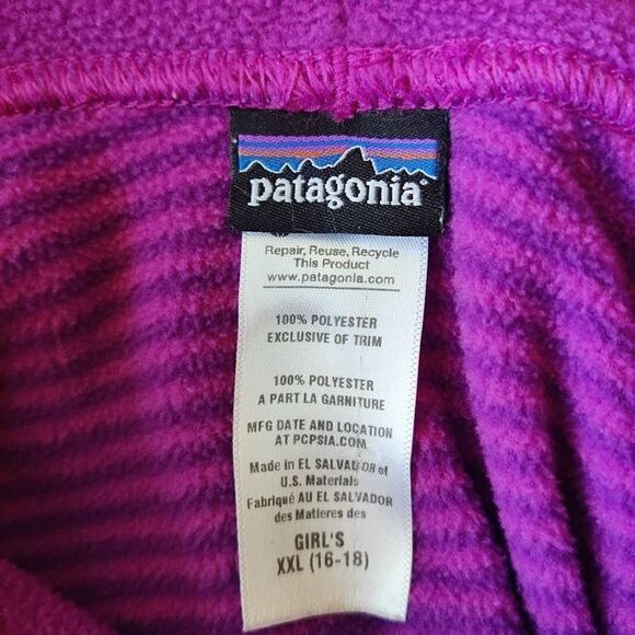 G's Patagonia purple striped elbow patch fleece hoodie XXL (16/18) - Picture 8 of 8